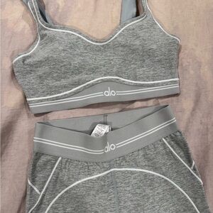ALO Yoga Heather Gray Sports Bra and Leggings Set